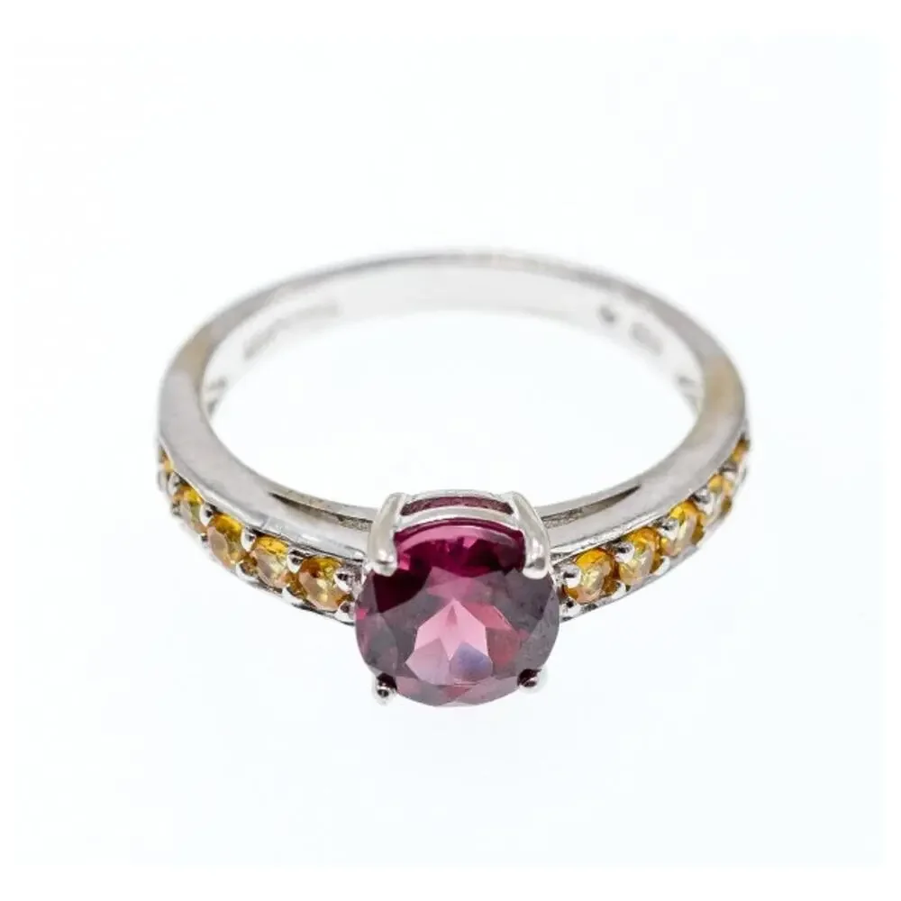 925 Sterling Silver Almandine & Heliodor Ring Size 9